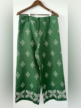 ZARA Embroidered Linen Blend Trousers – Size Large